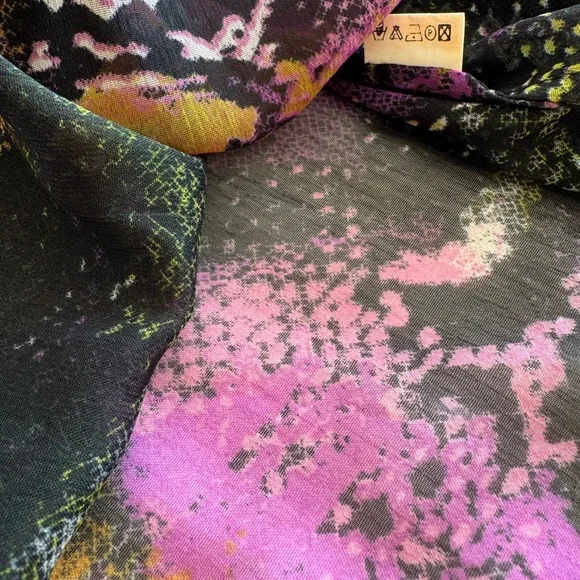 Vibrant Multicolor V-Neck Boho Tunic Top Cover Up Mini Dress (100% Silk) - Picture 7 of 7